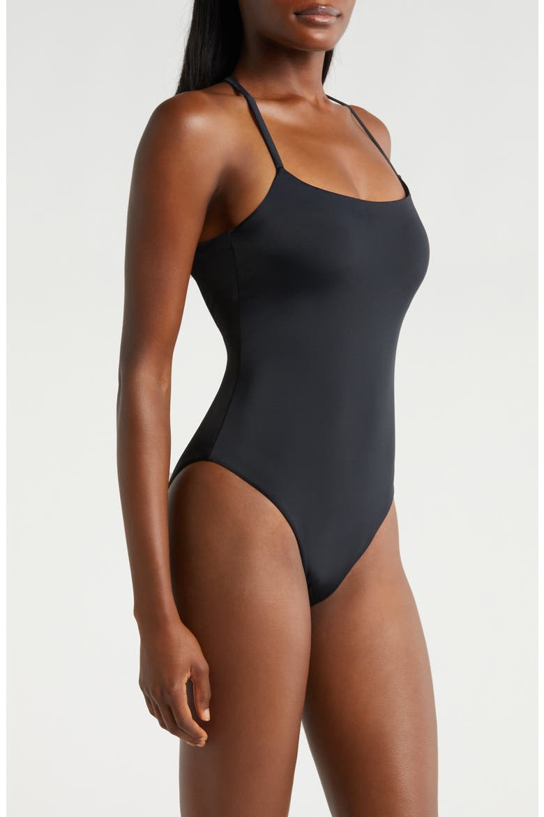 The Fiji Lace-Up Back One-Piece Swimsuit, Alternate, color, BLACK