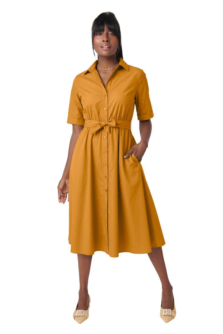 Stretch Poplin Shirtdress, Main, color, RICH GOLD