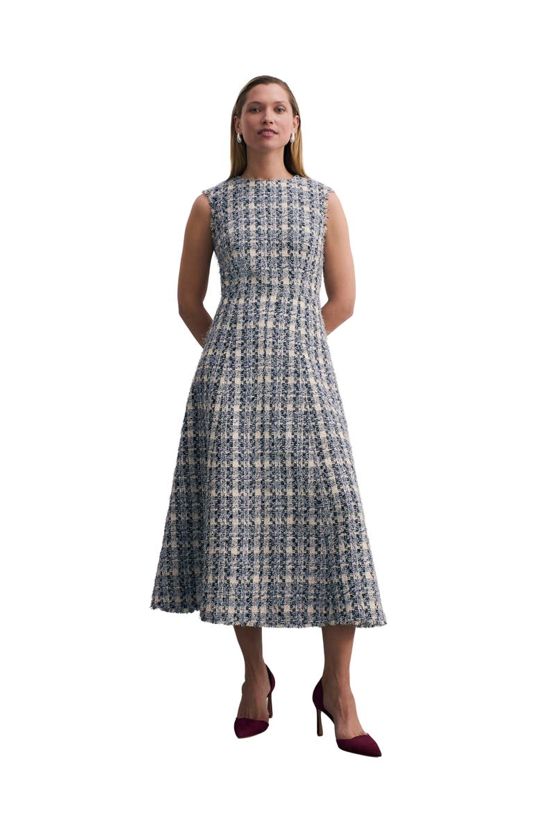 The Fold Tureen Tweed Midi Dress, Main, color, Navy