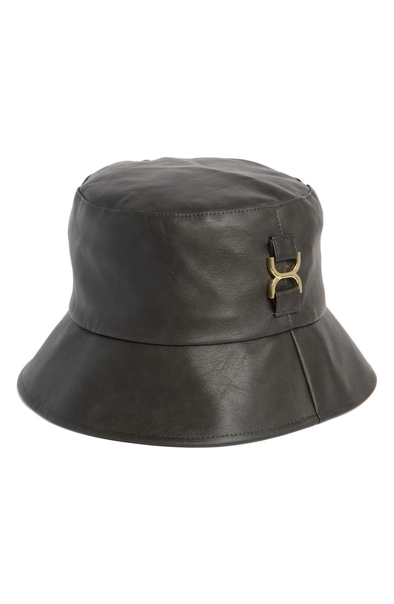 BCBG Faux Leather Bucket Hat, Main, color, Black
