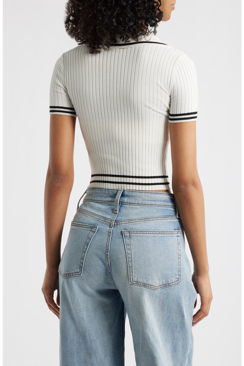 Tipped Short Sleeve Rib Polo Sweater, Alternate, color, WHITE