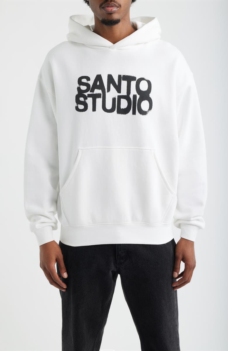 SANTO STUDIO Big Spray Graphic Cotton Hoodie, Main, color, White