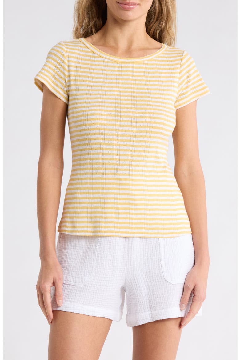 Boat Neck Pointelle T-Shirt, Main, color, HONEYSUCKLE BEIGE/ WHITE