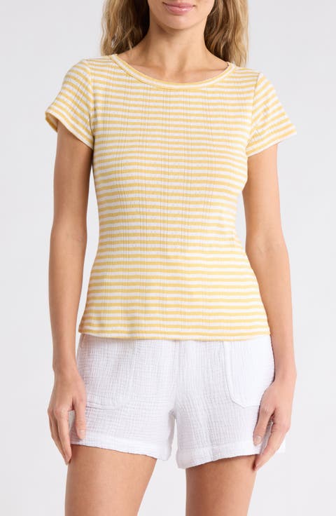 Boat Neck Pointelle T-Shirt