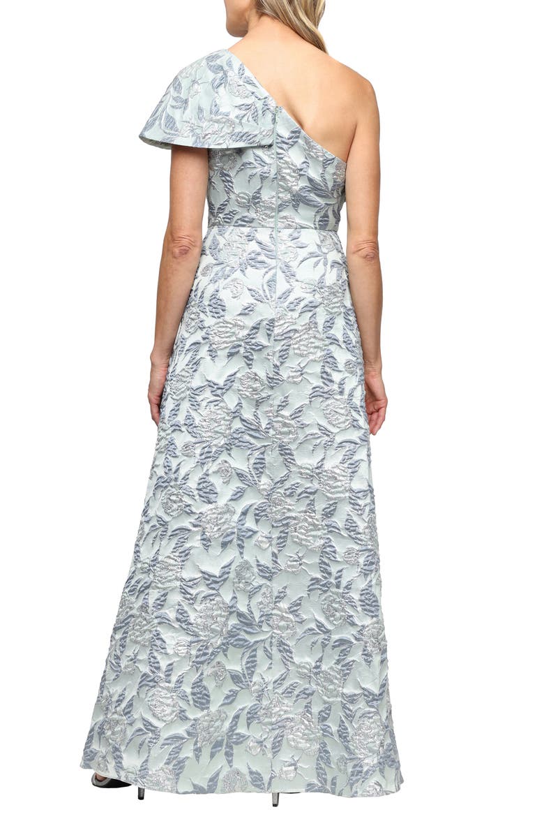 Alex Evenings One-Shoulder Floral Jacquard Gown, Alternate, color, Sage Multi