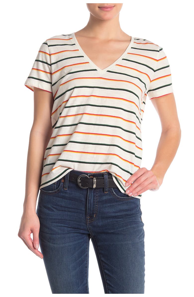 Madewell Rainbow Stripe V-Neck T-Shirt, Main, color,