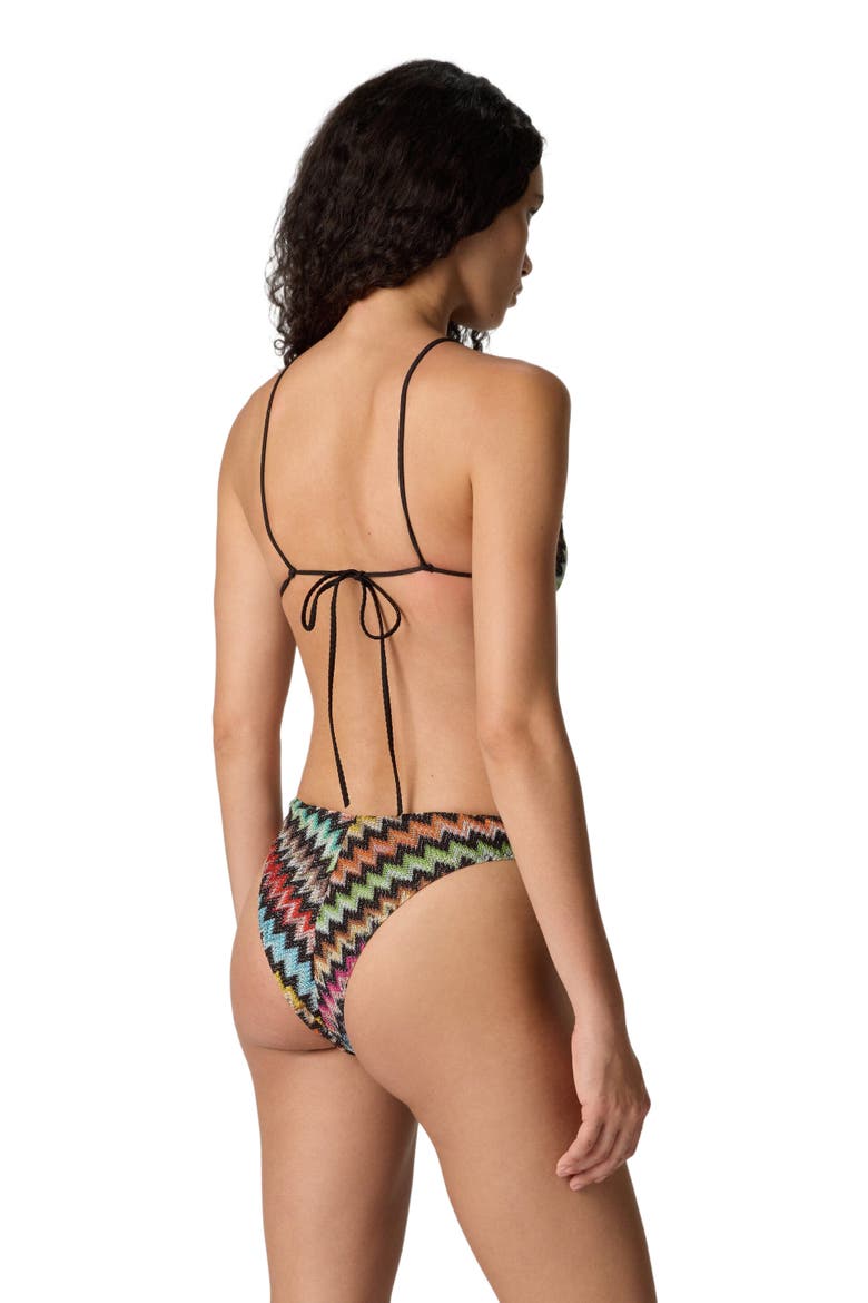 Bikini In Lamé Viscose With Micro Zigzag Pattern And High-waisted Bottoms, Alternate, color, Black & Multicoloured