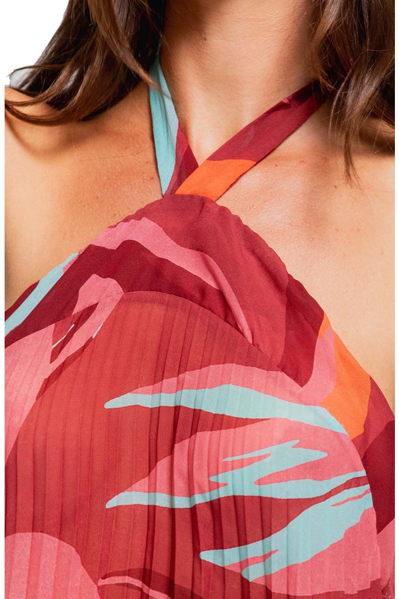 Pleated Halter Cover-Up Maxi Dress, Alternate, color, RED MULTI