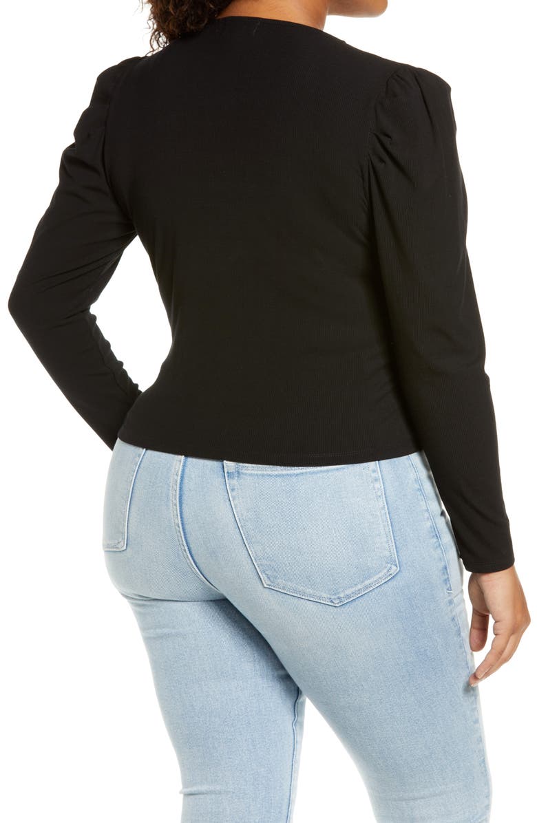 Open Edit Puff Sleeve Knit Wrap Top, Alternate, color, 