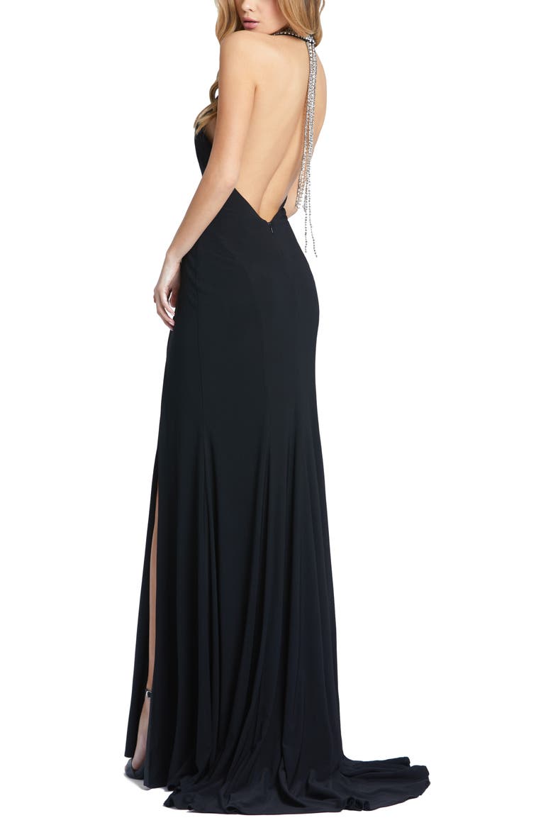 Mac Duggal Beaded Halter Neck Gown, Alternate, color, BLACK