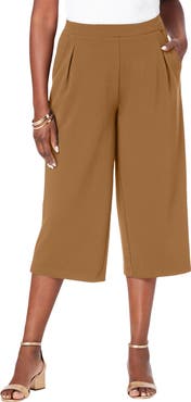 Jessica London Wide-Leg Crop Crepe Pants