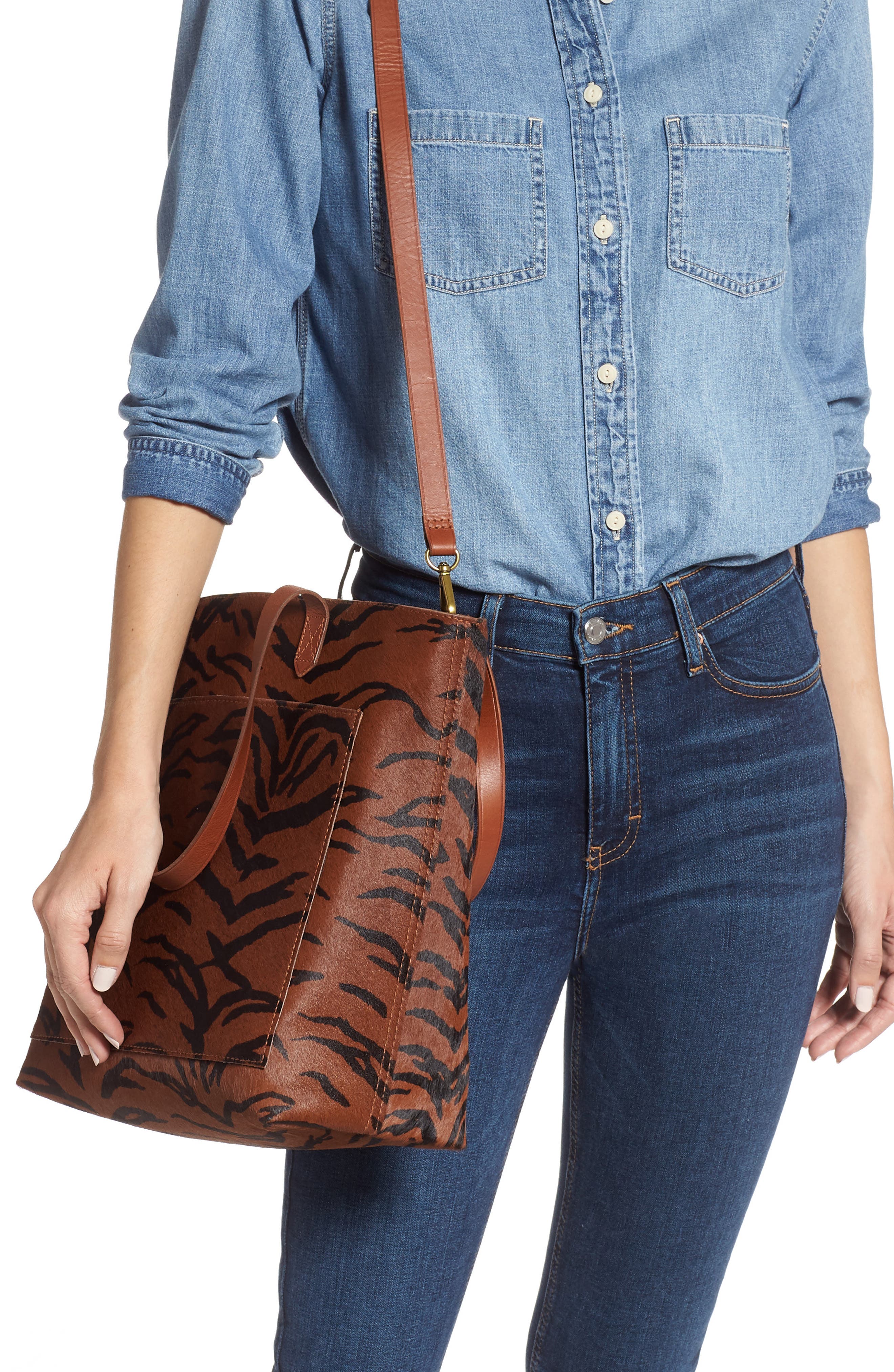 Leopard Genuine Calf Hair Medium Transport Tote, Alternate, color, MAPLE SYRUP