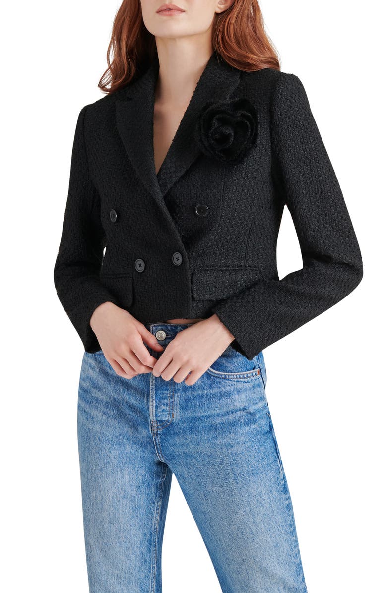Steve Madden Virginie Double Breasted Tweed Crop Blazer, Alternate, color, 