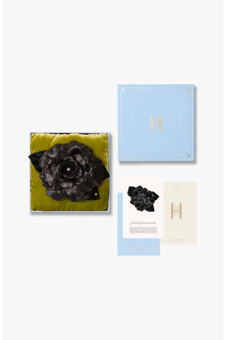 The Large Black Gardenia Floral Brooch, Alternate, color, Black
