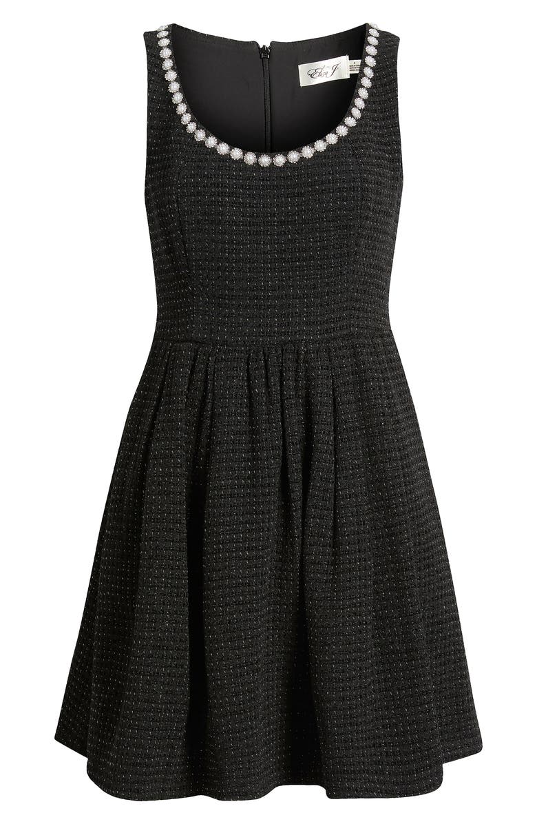 Eliza J Faux Pearl & Crystal Detail Sleeveless Metallic Tweed Dress, Alternate, color, Black