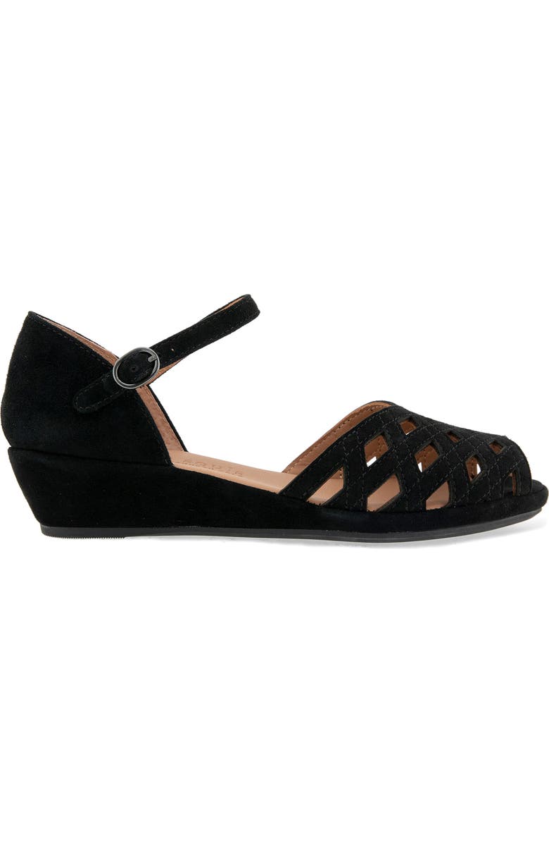 Gentle Souls Loren Ankle Strap Peep Toe Wedge Sandal, Alternate, color, Black Suede