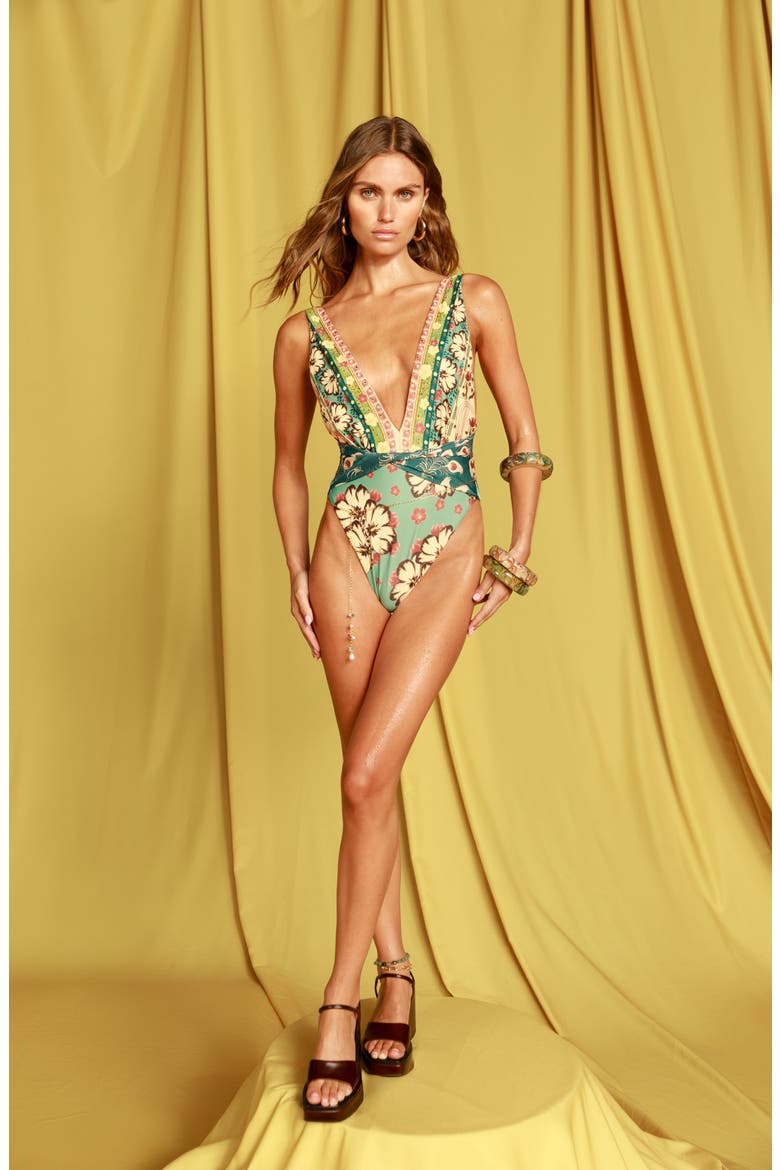 Ellis Plume Floral Twist Front One-Piece Swimsuit, Alternate, color, BLUE