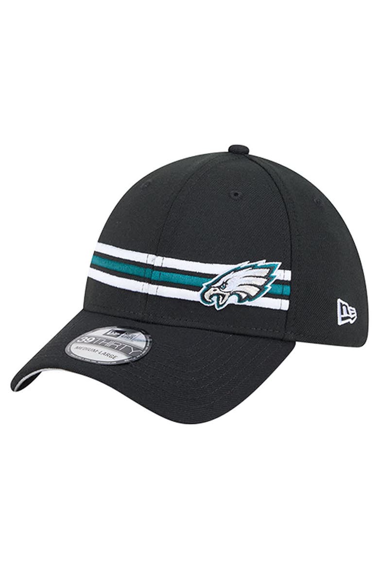 Men's New Era Black Philadelphia Eagles Stripes 39THIRTY Flex Hat, Main, color, Black