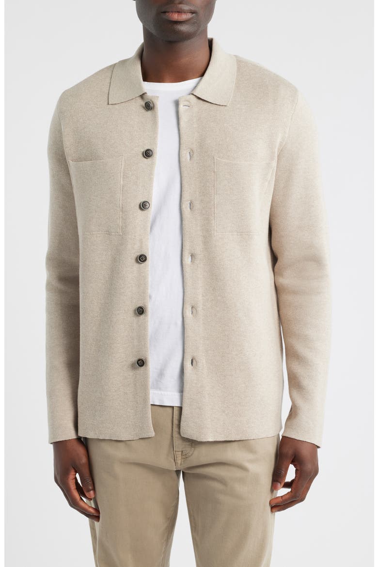 Cantor Knit Cotton Button-Up Overshirt, Main, color, TAN