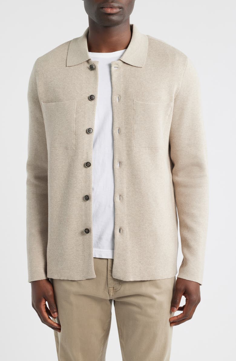 Robert Barakett Cantor Knit Cotton Button-Up Overshirt, Main, color, Tan