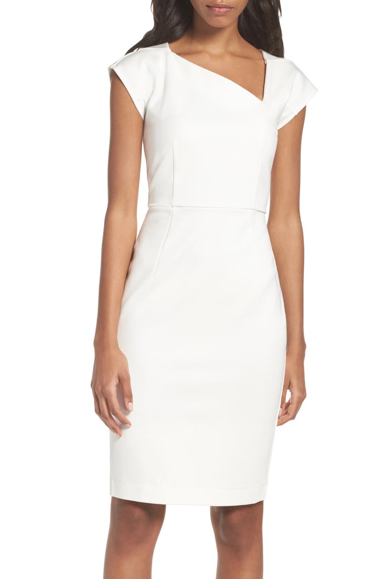 Lula Asymmetrical Neck Sheath Dress, Alternate, color, SUMMER WHITE