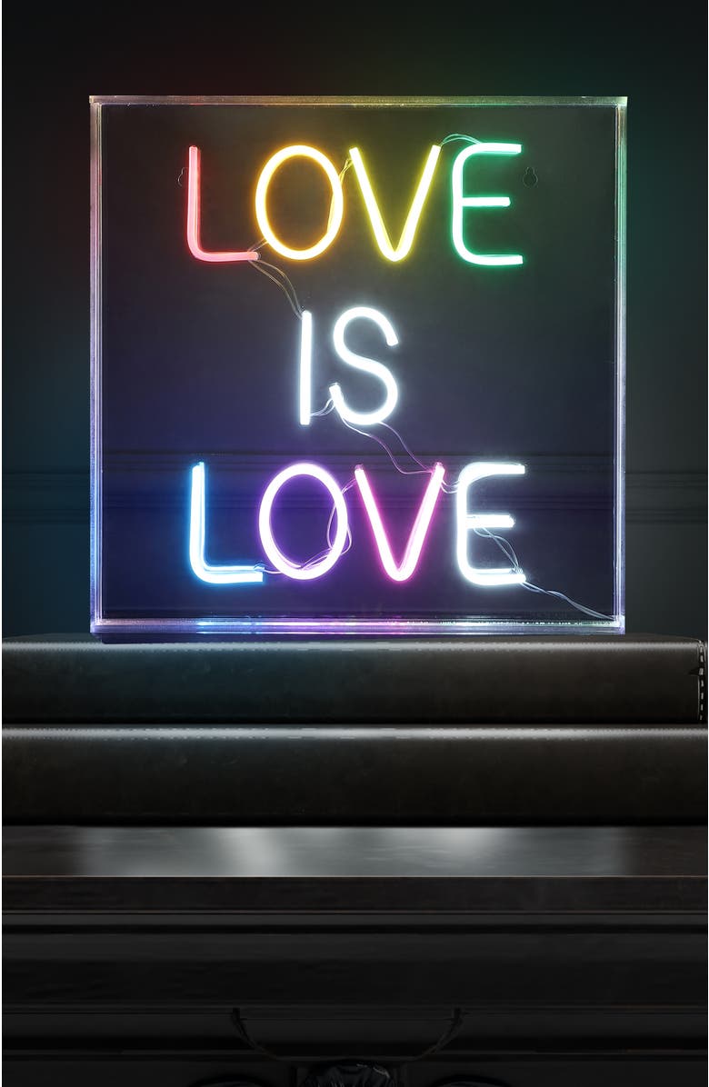 JONATHAN Y Love Square Contemporary Glam Acrylic Box USB Operated LED Neon Light, Alternate, color, Yellow/White/Pink