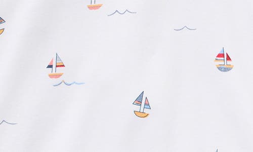 Petite Plume Sailboat Print Pima Cotton Polo Romper In White