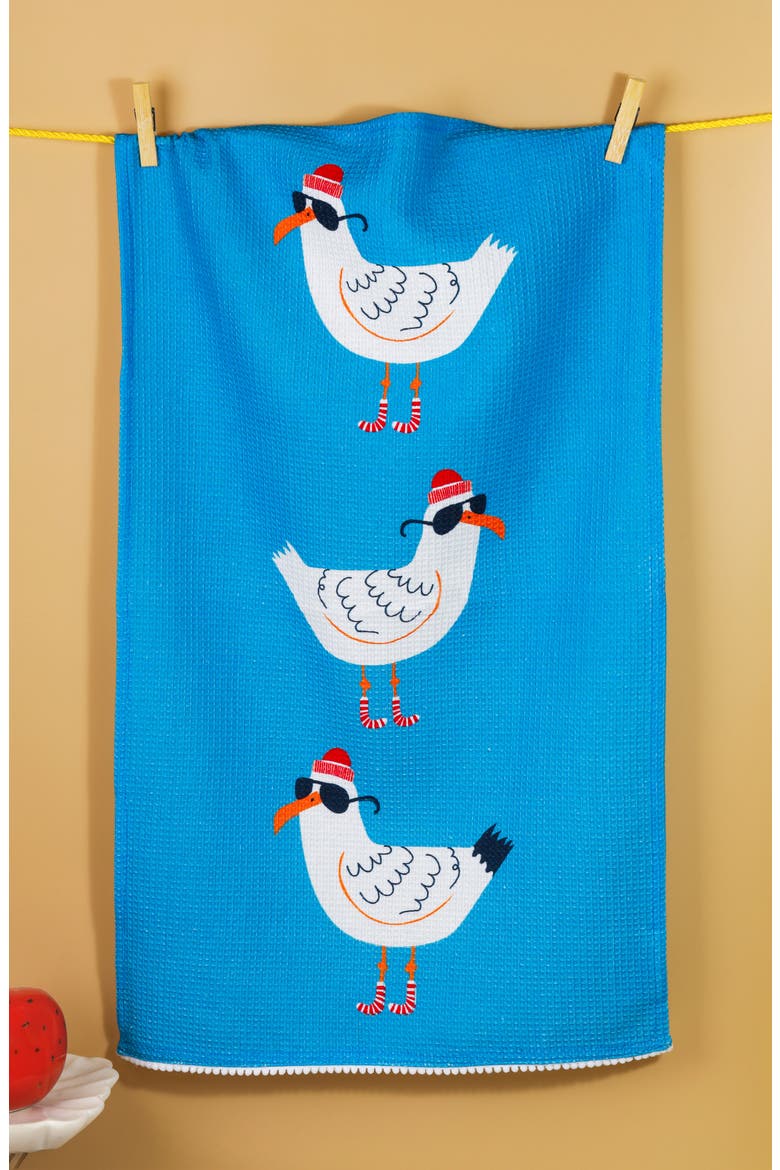 The Happy Place Set of 3 Cotton Kitchen Towels, Alternate, color, BLUE/ RED
