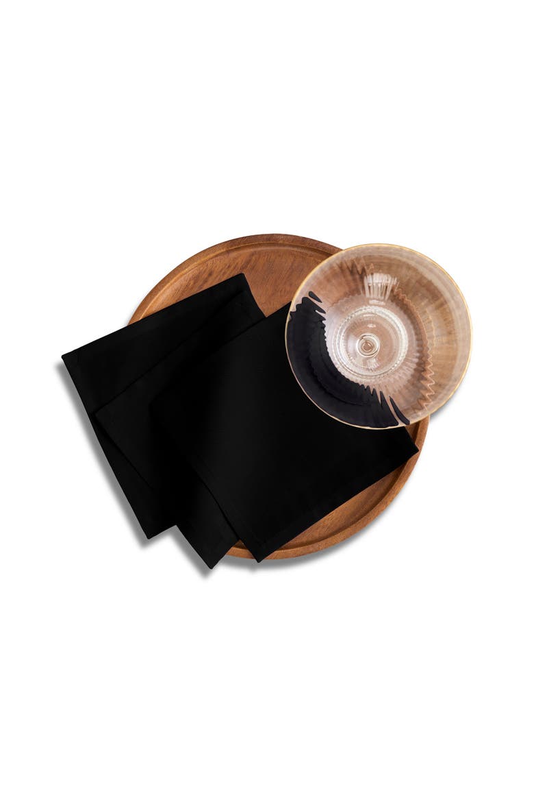 Cotton Linen Plain Cocktail Napkins Set of 12, 6 x 6" - Dru, Alternate, color, Black
