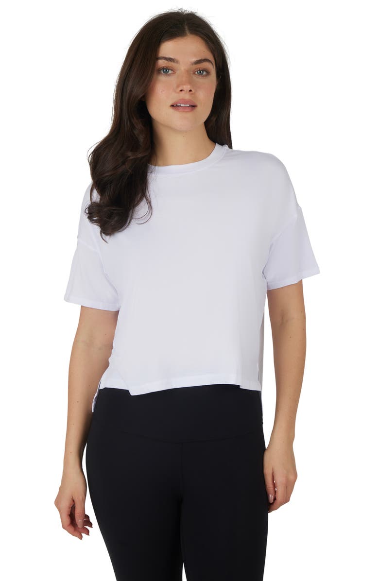 90 DEGREE BY REFLEX 2-Pack Deluxe High-Low Boxy Crop T-Shirts, Alternate, color, Heather Canyon Clay/ White