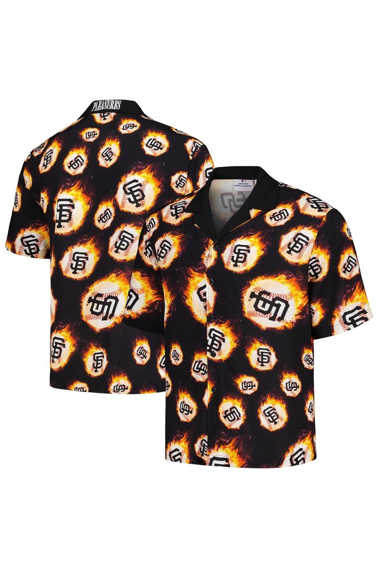 Men's PLEASURES  Black San Francisco Giants Flame Fireball Button-Up Shirt, Main, color, Black