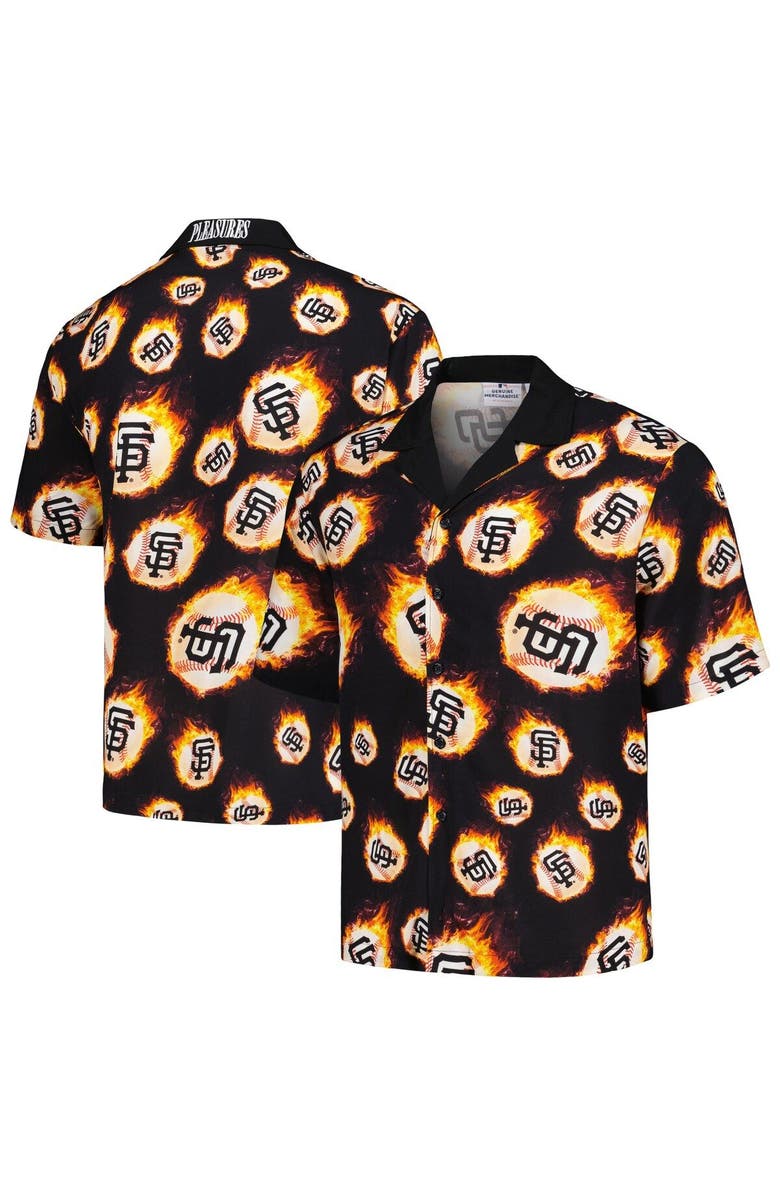PLEASURES Men's PLEASURES  Black San Francisco Giants Flame Fireball Button-Up Shirt, Main, color, Black