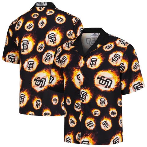 Men's PLEASURES  Black San Francisco Giants Flame Fireball Button-Up Shirt