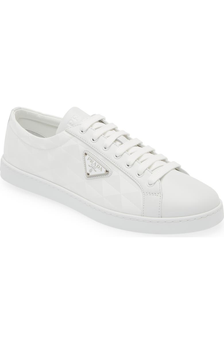 Prada Lane Triangle Logo Sneaker, Main, color, Bianco