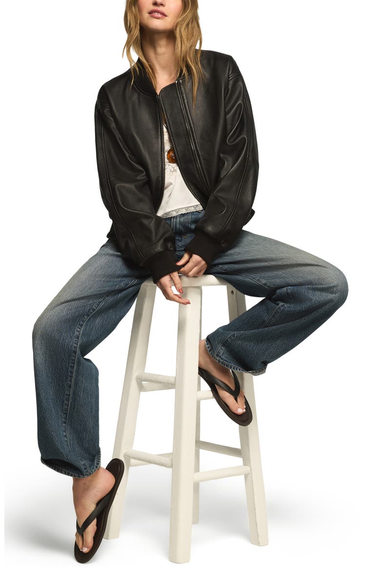 Leather Bomber Jacket, Alternate, color, 001 BLACK