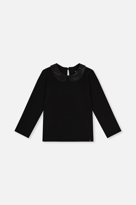 Peter Pan Collar Long Sleeve Stretch T-Shirt