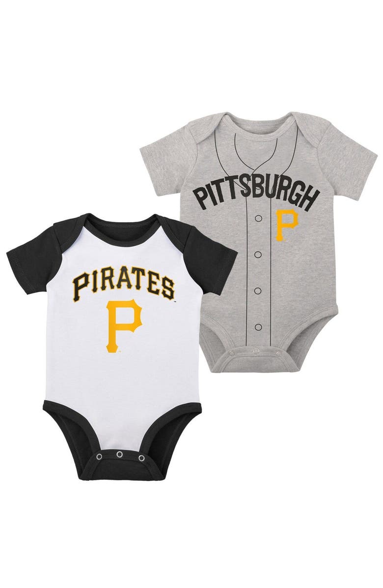 Outerstuff Newborn & Infant White/Heather Gray Pittsburgh Pirates Little Slugger Two-Pack Bodysuit Set, Main, color, 