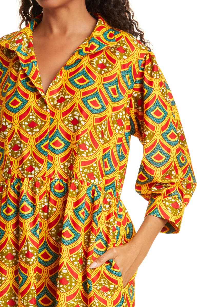 The Oula Company Crown Print Tiered Midi Dress, Alternate, color, 