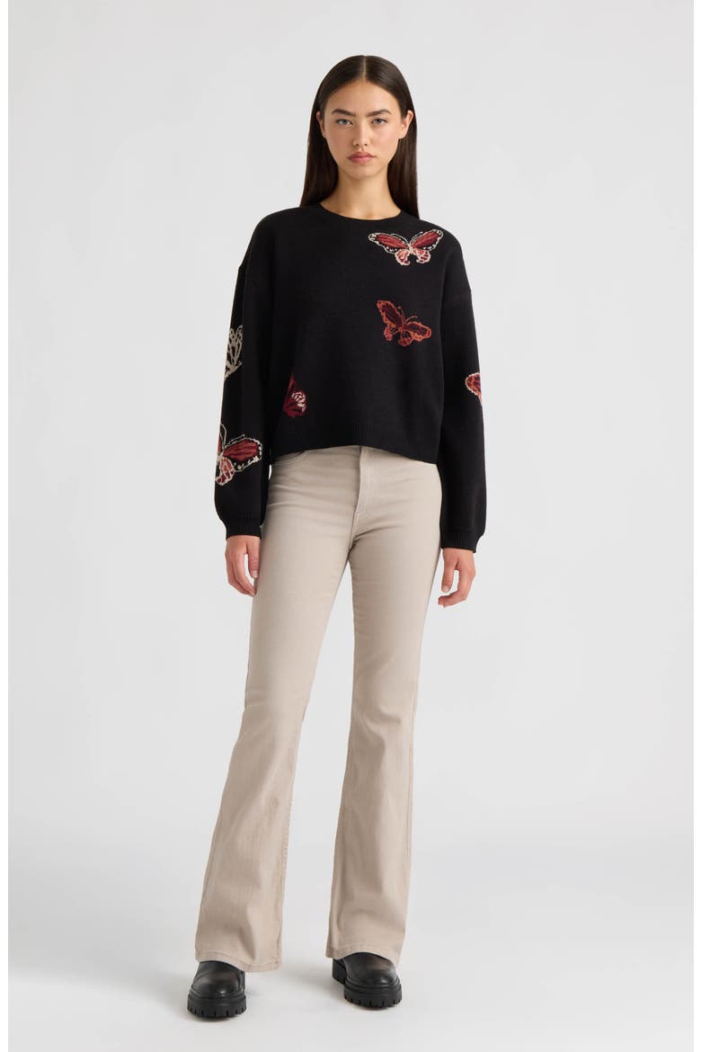 Butterfly Crewneck Sweater, Alternate, color, BLACK