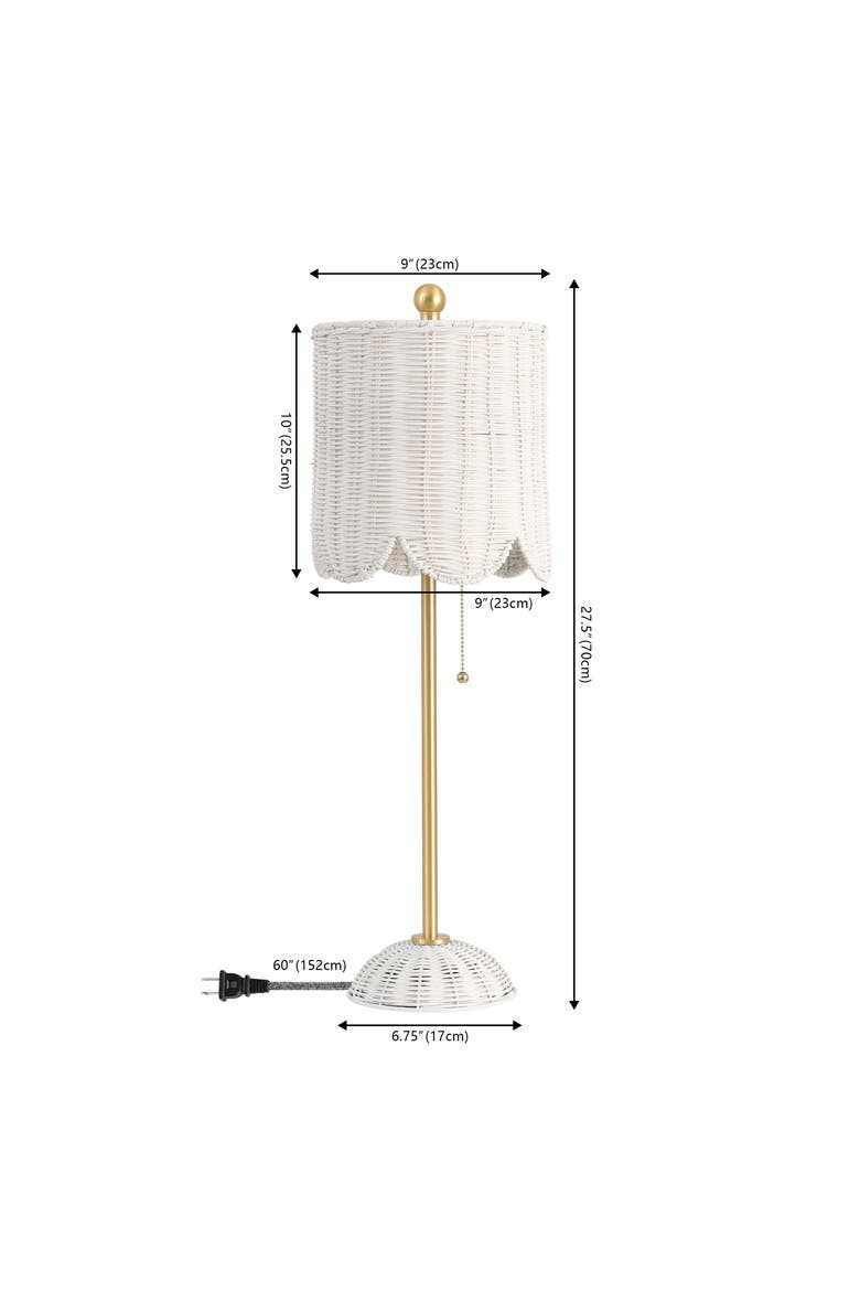 Celerie 27.5" Coastal Bohemian Rattan/Iron Scalloped Buffet LED Table Lamp with Pull Chain, Alternate, color, White/Brass Gold