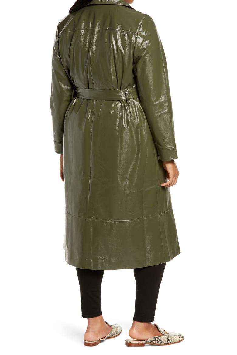 Faux Patent Leather Trench Coat, Alternate, color, OLIVE NIGHT