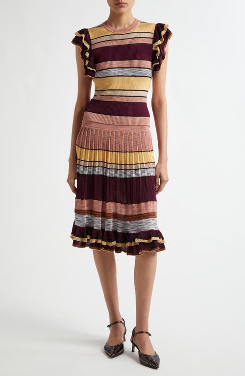 Ulla Johnson Cecile Striped Ruffle Rib Knit Top In Sundown