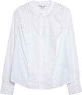 Veronica Beard Clermont Eyelet Ruffle Detail Cotton Blend Button-Up Shirt