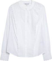 Veronica Beard Clermont Eyelet Ruffle Detail Cotton Blend Button-Up Shirt