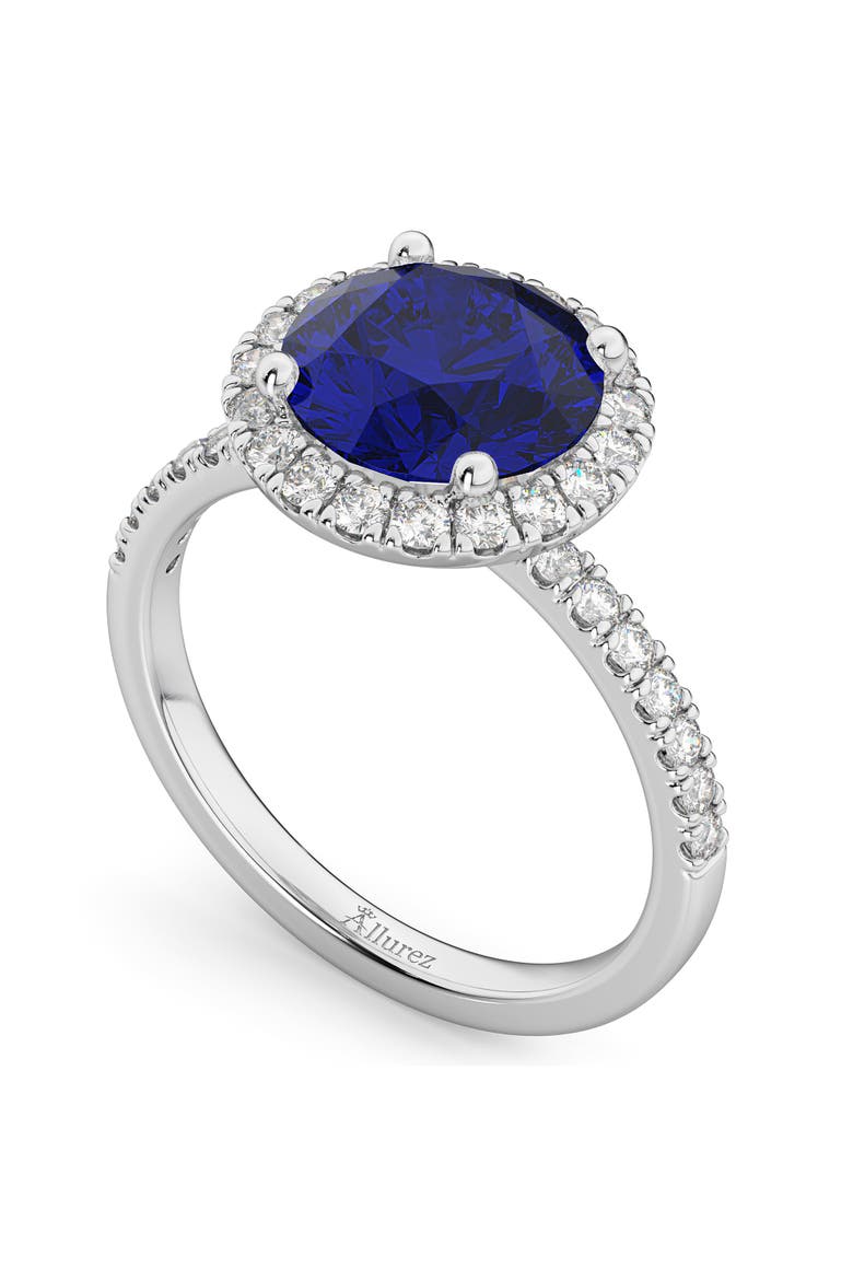 Halo Blue Sapphire & Diamond Engagement Ring 14K Gold, Alternate, color, 2.80ct/White Gold