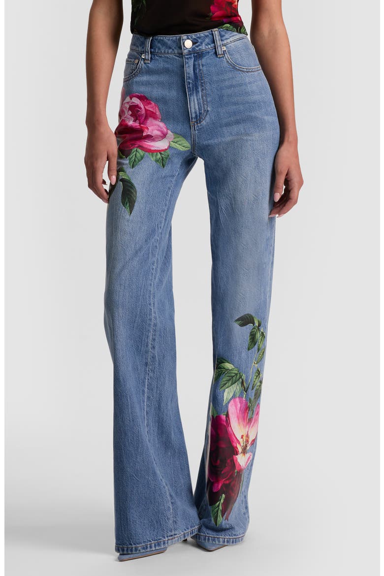 Chic Placed Floral Wide Leg Jeans, Main, color, DENVER BRIGHT BLUE BLOOM