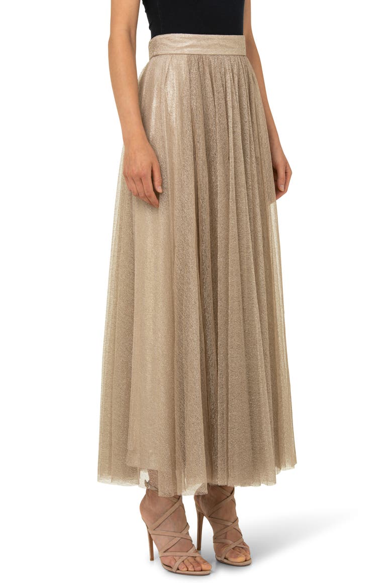Pleated Tulle & Jersey A-Line Skirt, Alternate, color, GOLD