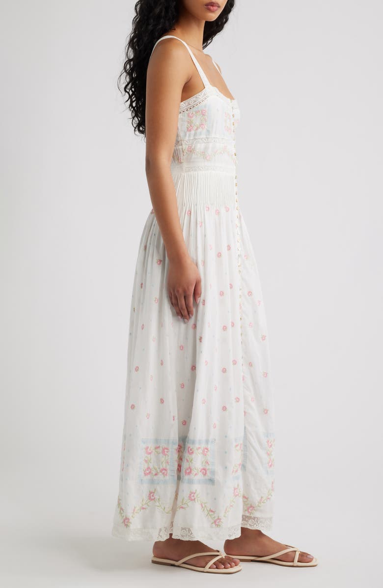 LoveShackFancy Cerys Floral Lace Detail Cotton Maxi Dress, Alternate, color, Optic White