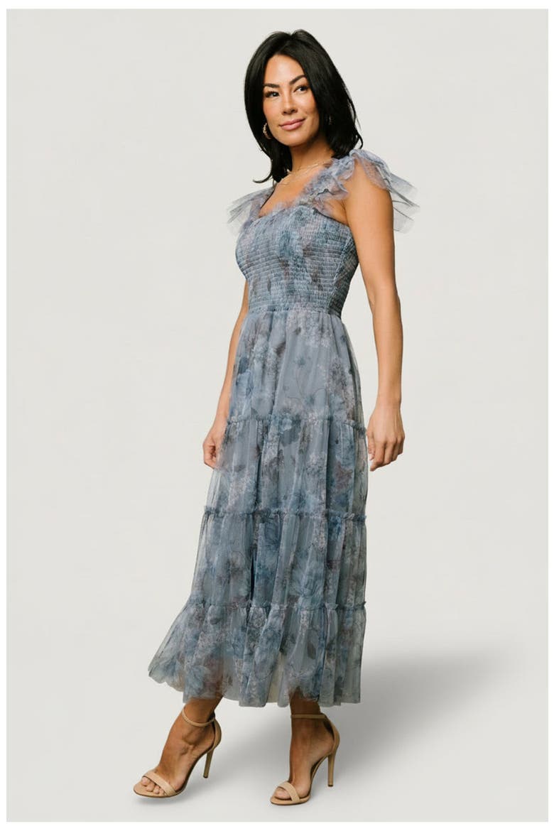 Clementine Tulle Midi Dress, Alternate, color, Dusty Blue Floral