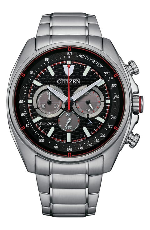 Eco Drive Chronograph Stainless Steel Bracelet Watch, 44mm